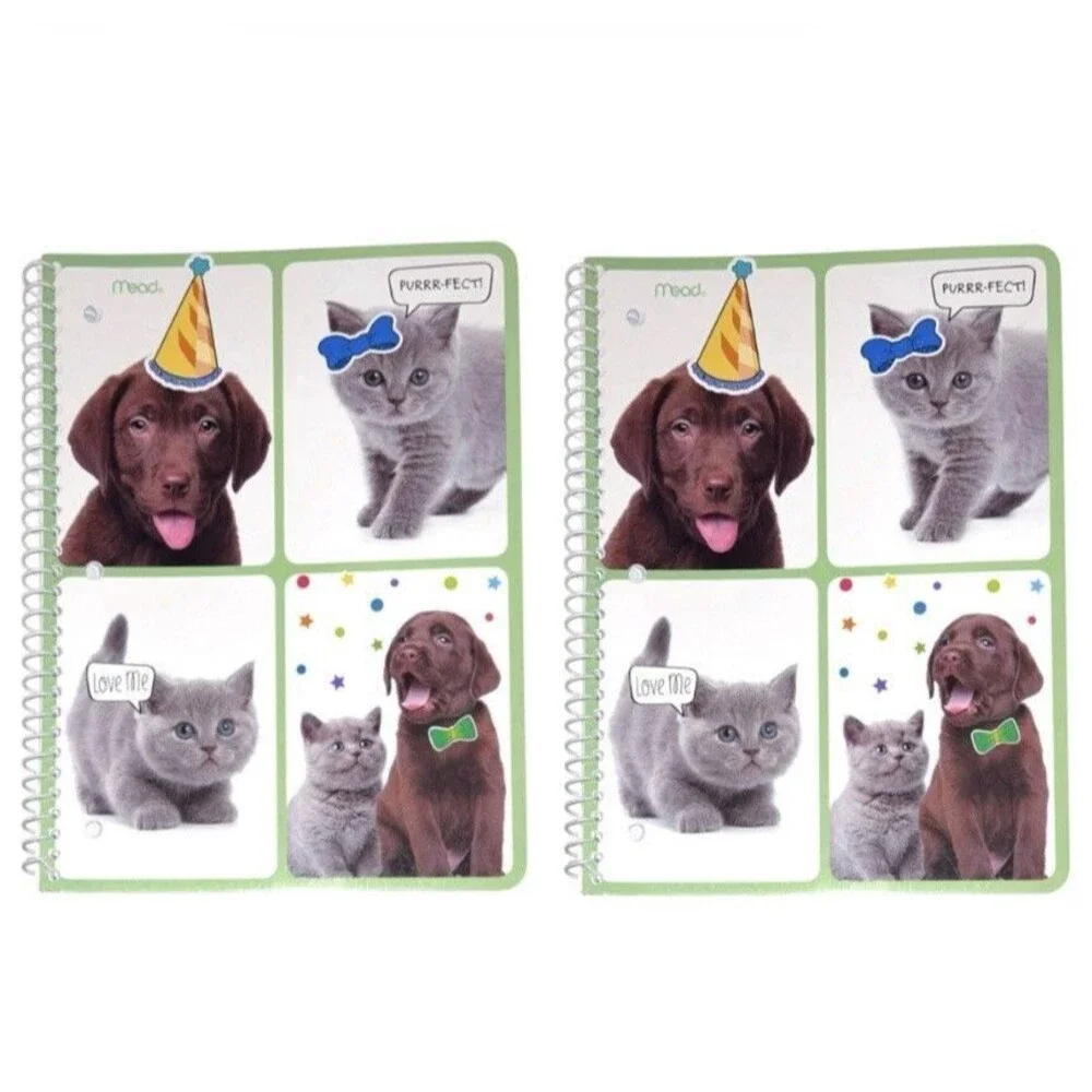 2x Mead Purrs and Grrrs Decorative Spiral Wide Ruled Notebooks 70 Sheets Each